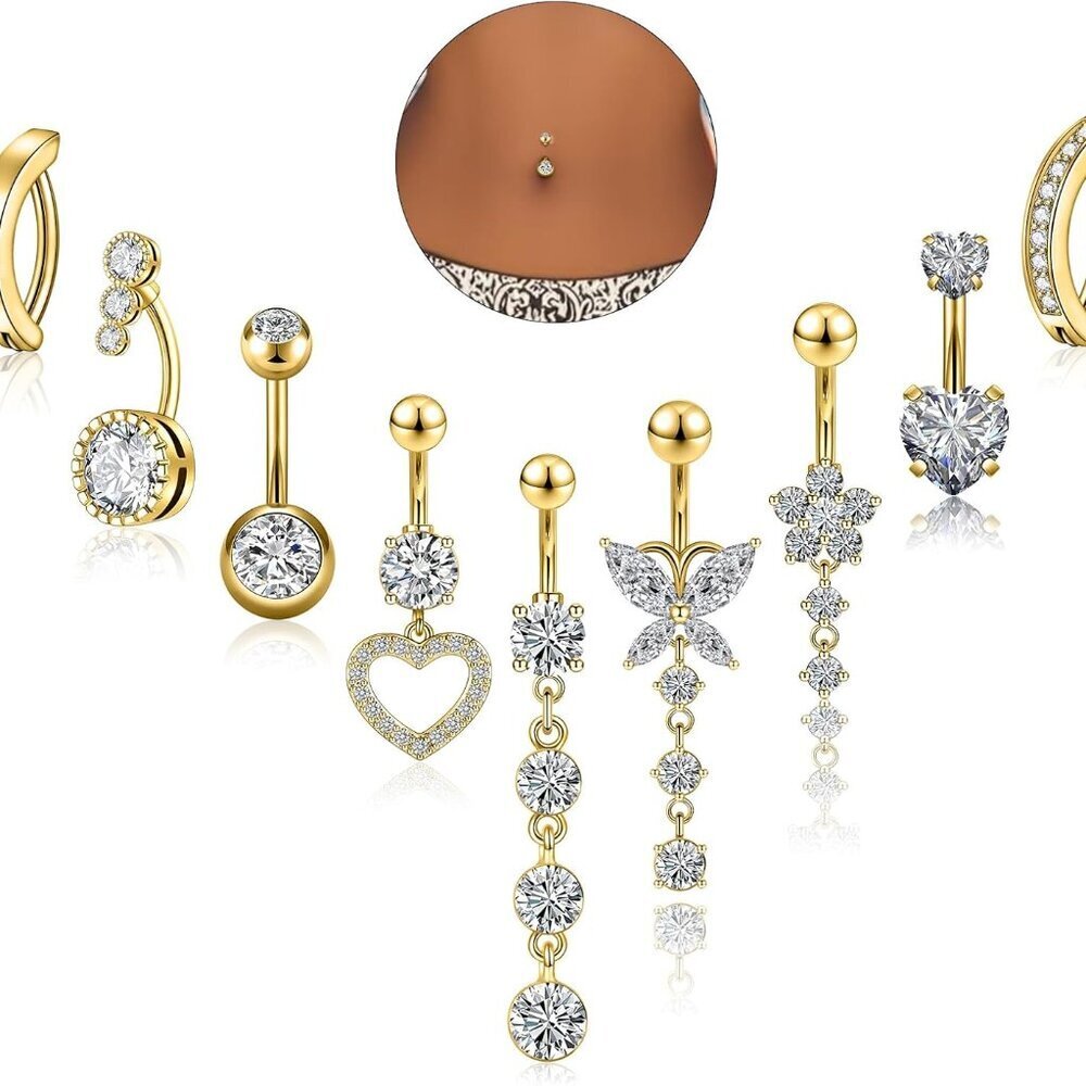 9pcs Stainless Steel Belly Button Rings Dangle Navel Piercing Jewelry